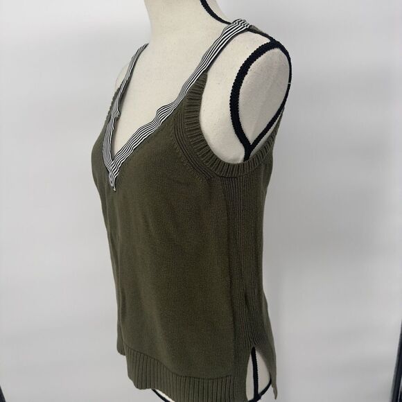 Womens J. Crew Olive Green Sleeveless Sweater Tank Size X Small Ribbon Trim - Picture 6 of 9